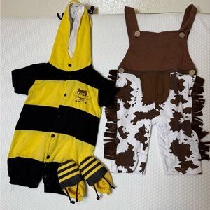 Yellow and Black Bee Costume with Brown Cow Print Overalls